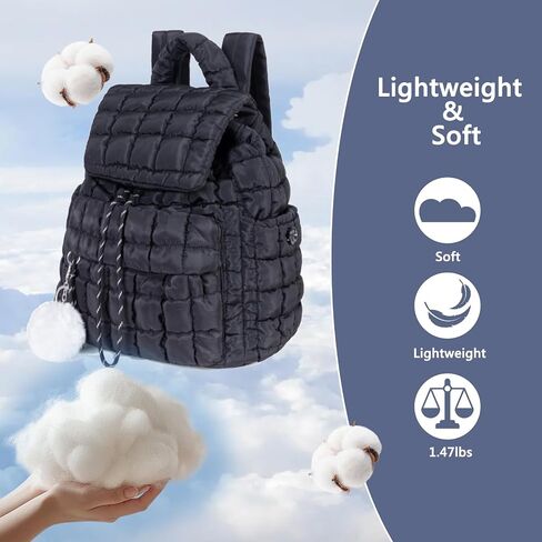 Quilted Puffer Backpack for Women: Large Lightweight Soft Purse Backpacks for Travel Daypack Hiking Gym Sports School College - Cute Trendy Luxury Drawstring Laptop Backpack (Black) in Kuwait