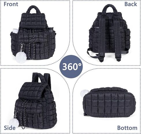 Quilted Puffer Backpack for Women: Large Lightweight Soft Purse Backpacks for Travel Daypack Hiking Gym Sports School College - Cute Trendy Luxury Drawstring Laptop Backpack (Black) in Kuwait