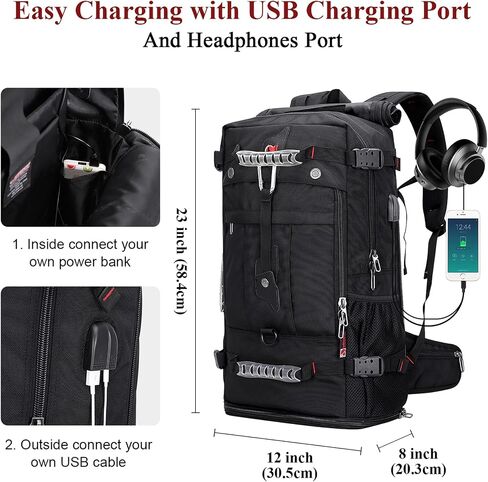WITZMAN Travel Backpack for Men and Women Convertible Duffle Luggage Bag fit 17 Inch Laptop Carry On Bags for Airplane (B681 Black) in Saudi Arabia
