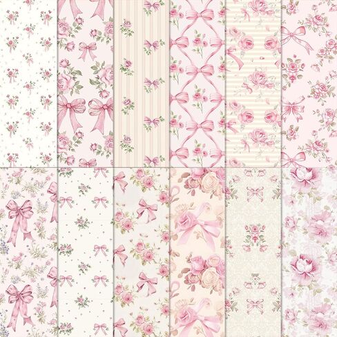 12Pcs Pink Bow Flower Cotton Fabric Bundles Vintage Rose Bowknot Fat Quarters Watercolor Sewing Fabrics for DIY Craft Party Decor, 18 x 22 Inch in Saudi Arabia