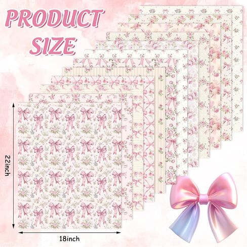 12Pcs Pink Bow Flower Cotton Fabric Bundles Vintage Rose Bowknot Fat Quarters Watercolor Sewing Fabrics for DIY Craft Party Decor, 18 x 22 Inch in Saudi Arabia