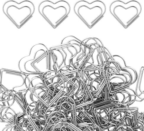 Cute Heart Paper Clips, 100 Pcs Silver Heart Shaped Paper Clips Small Fancy Decorative Paperclips for Document Note Sorting, Wedding Invitation Accessories, Office Supplies in Saudi Arabia