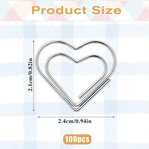 Cute Heart Paper Clips, 100 Pcs Silver Heart Shaped Paper Clips Small Fancy Decorative Paperclips for Document Note Sorting, Wedding Invitation Accessories, Office Supplies in Saudi Arabia