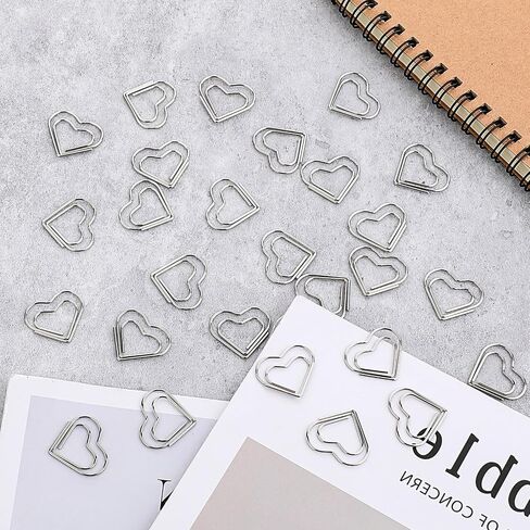 Cute Heart Paper Clips, 100 Pcs Silver Heart Shaped Paper Clips Small Fancy Decorative Paperclips for Document Note Sorting, Wedding Invitation Accessories, Office Supplies in Saudi Arabia