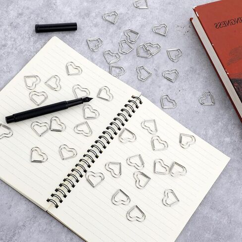 Cute Heart Paper Clips, 100 Pcs Silver Heart Shaped Paper Clips Small Fancy Decorative Paperclips for Document Note Sorting, Wedding Invitation Accessories, Office Supplies in Saudi Arabia