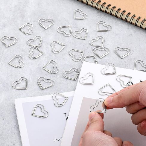 Cute Heart Paper Clips, 100 Pcs Silver Heart Shaped Paper Clips Small Fancy Decorative Paperclips for Document Note Sorting, Wedding Invitation Accessories, Office Supplies in Saudi Arabia