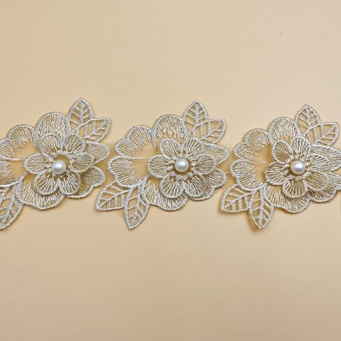 Generic Embroidered Lace Trim 2 Yards 3D Flower Lace Trim Flower Lace Satin Ribbon for Wedding Dress Handmade DIY Sewing Craft Supplies Decoration (Pink) in Saudi Arabia