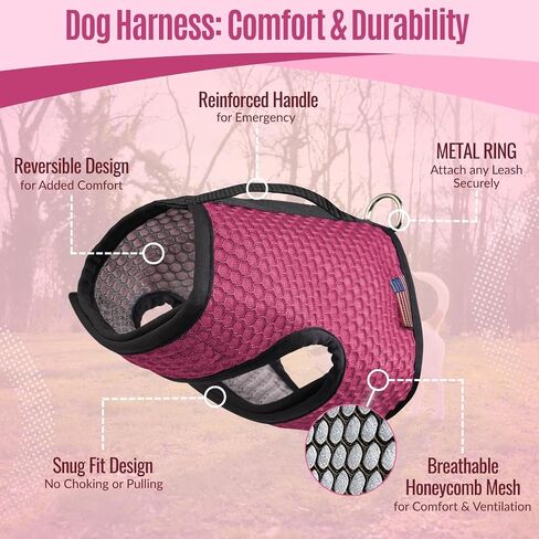 YAP Dog Performance Wrap®; Choke-Free X Small Dog Harness, Anti-Static Dog Harness with Handle for Emergency, Quick-Drying Pink Harness for Small Dogs Compatible with Universal Seat Belt in Saudi Arabia
