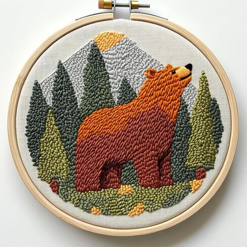 Punch Needle Kit for Beginners, Punch Stitching Kit for Adults, Needle Punch Kits for Adults, Brown Bear in The Forest DIY Embroidery Set for Crafts and Home Décor in Saudi Arabia