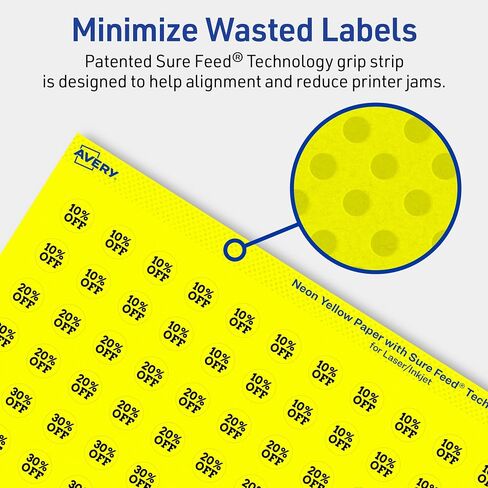 Avery Printable Round Labels, Sure Feed Technology, 1/2" Diameter, Neon Yellow Labels, Print-to-The-Edge, Laser/Inkjet, 1,540 Total, Great for Price Stickers and Mailing Seals in Saudi Arabia