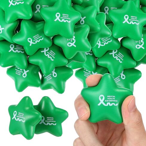 100 Pcs Mental Health Awareness Items Mini Star Stress Ball Green Awareness Foam Toys for Adults Mental Health Gifts Anxiety Stress Relief Toys for Fundraiser Gifts Supporting Minds in Saudi Arabia