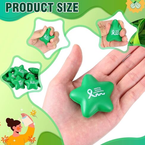 100 Pcs Mental Health Awareness Items Mini Star Stress Ball Green Awareness Foam Toys for Adults Mental Health Gifts Anxiety Stress Relief Toys for Fundraiser Gifts Supporting Minds in Saudi Arabia