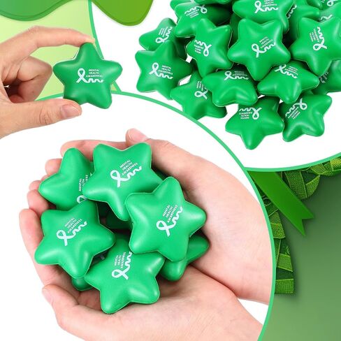 100 Pcs Mental Health Awareness Items Mini Star Stress Ball Green Awareness Foam Toys for Adults Mental Health Gifts Anxiety Stress Relief Toys for Fundraiser Gifts Supporting Minds in Saudi Arabia