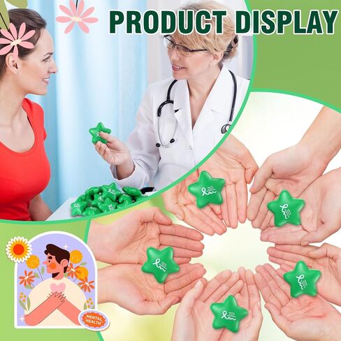 100 Pcs Mental Health Awareness Items Mini Star Stress Ball Green Awareness Foam Toys for Adults Mental Health Gifts Anxiety Stress Relief Toys for Fundraiser Gifts Supporting Minds in Saudi Arabia