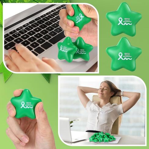 100 Pcs Mental Health Awareness Items Mini Star Stress Ball Green Awareness Foam Toys for Adults Mental Health Gifts Anxiety Stress Relief Toys for Fundraiser Gifts Supporting Minds in Saudi Arabia
