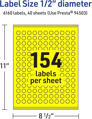 Avery Printable Round Labels, Sure Feed Technology, 1/2" Diameter, Neon Yellow Labels, Print-to-The-Edge, Laser/Inkjet, 1,540 Total, Great for Price Stickers and Mailing Seals in Saudi Arabia