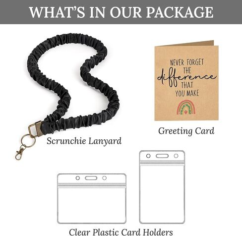 Scrunchie Lanyard Teacher مع بطاقة حامل الهوية ، Scrunchie Lanyard Stepressy للسيدات ، حبلات لطيفة من شارات الهوية ، مفاتيح ، محافظ ، حامل في سلسلة المفاتيح القابلة للسحب ، هدايا المعلمين (أسود) in Kuwait
