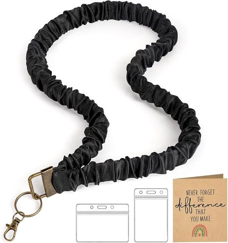Scrunchie Lanyard Teacher مع بطاقة حامل الهوية ، Scrunchie Lanyard Stepressy للسيدات ، حبلات لطيفة من شارات الهوية ، مفاتيح ، محافظ ، حامل في سلسلة المفاتيح القابلة للسحب ، هدايا المعلمين (أسود) in Kuwait
