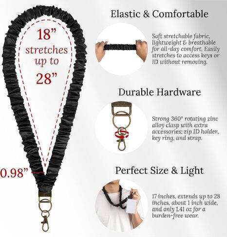 Scrunchie Lanyard Teacher مع بطاقة حامل الهوية ، Scrunchie Lanyard Stepressy للسيدات ، حبلات لطيفة من شارات الهوية ، مفاتيح ، محافظ ، حامل في سلسلة المفاتيح القابلة للسحب ، هدايا المعلمين (أسود) in Kuwait