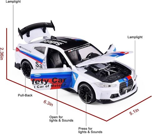 Toy Cars 1:32 M4 Diecast Cars - Light, Sound & Pull Back Function Model Cars- Zinc Alloy Car Model for Kids Who Love car Mechanics & Collecting Exotic Sports Car Toys (White) in Saudi Arabia