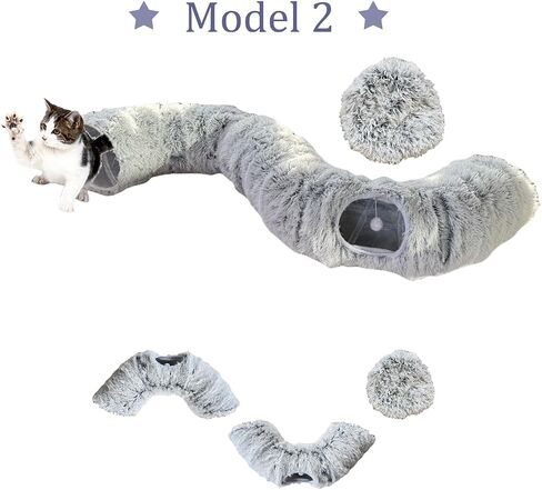 Collapsible Cat Tunnel Bed - Plush Multifunctional Pet Bed & Play Tunnel Toys with Hanging Balls & Peepholes for Indoor Kitty Kitten Puppy Rabbit Ferret in Saudi Arabia