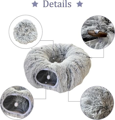 Collapsible Cat Tunnel Bed - Plush Multifunctional Pet Bed & Play Tunnel Toys with Hanging Balls & Peepholes for Indoor Kitty Kitten Puppy Rabbit Ferret in Saudi Arabia