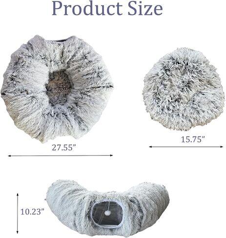 Collapsible Cat Tunnel Bed - Plush Multifunctional Pet Bed & Play Tunnel Toys with Hanging Balls & Peepholes for Indoor Kitty Kitten Puppy Rabbit Ferret in Saudi Arabia