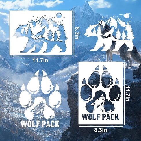 10 PCS Wolf Stencils Wood Burnig Stencils Animal Stencil Forest Mountain Tree Paw Mappleat in Kuwait