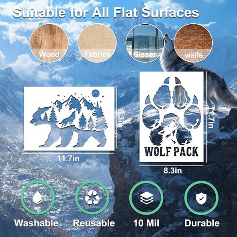 10 PCS Wolf Stencils Wood Burnig Stencils Animal Stencil Forest Mountain Tree Paw Mappleat in Kuwait