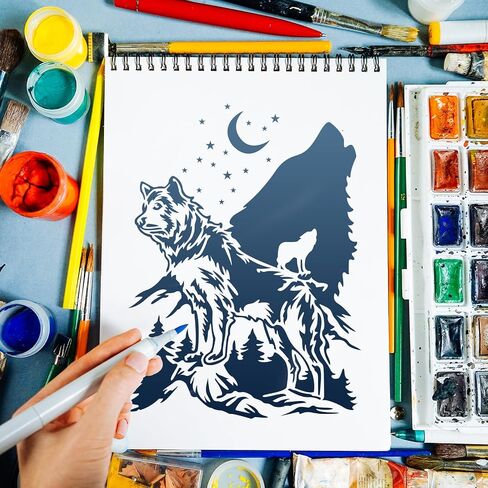 10 PCS Wolf Stencils Wood Burnig Stencils Animal Stencil Forest Mountain Tree Paw Mappleat in Kuwait