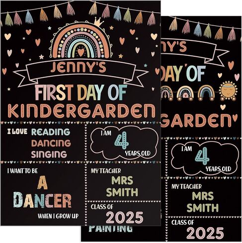First Day and Last School Board Boho Back to Sign Chalkboard Photo Prop Rainbow 1st Chalk for Kids Preschool Kindergarten 13.8x9.8in (Black) in Saudi Arabia