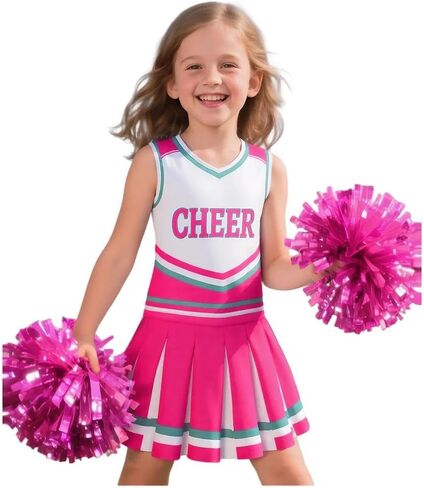 Cheerleader Costume for Girls Cheerleading Outfit with Pom Poms Halloween Party Dress Up in Kuwait