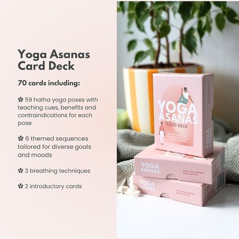 yoga asanas card deck - 70 premium stibrated struction with hatha yoga pass + sequences & pranayama. مع الفوائد وإشارات التدريس - بطاقات فلاش للمبتدئين والمدرسين والممارسة المنزلية in Saudi Arabia
