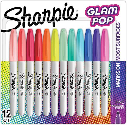 Sharpie Glam Pop Permanent Markers, Fine Tip, Assorted, 12/Pack (2185226) in Saudi Arabia