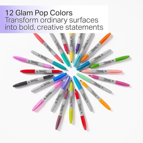 Sharpie Glam Pop Permanent Markers, Fine Tip, Assorted, 12/Pack (2185226) in Saudi Arabia