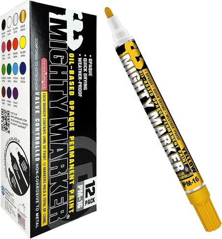 PM-16 Paint Marker, Oil Based, Permanent, Quick Drying, 2.3mm Bullet Tip, Industrial Paint Pen for Contractors and Welders, Yellow 12 Box in Kuwait