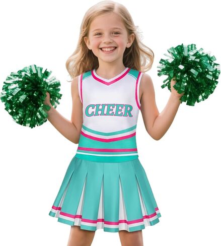 Cheerleader Costume for Girls Cheerleading Outfit with Pom Poms Halloween Party Dress Up in Kuwait