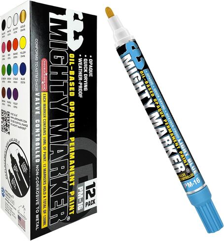 PM-16 Paint Marker, Oil Based, Permanent, Quick Drying, 2.3mm Bullet Tip, Industrial Paint Pen for Contractors and Welders, Yellow 12 Box in Kuwait