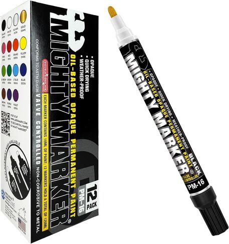 PM-16 Paint Marker, Oil Based, Permanent, Quick Drying, 2.3mm Bullet Tip, Industrial Paint Pen for Contractors and Welders, Yellow 12 Box in Kuwait