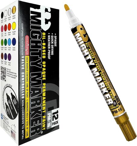 PM-16 Paint Marker, Oil Based, Permanent, Quick Drying, 2.3mm Bullet Tip, Industrial Paint Pen for Contractors and Welders, Yellow 12 Box in Kuwait