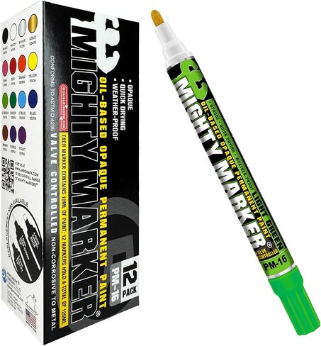 PM-16 Paint Marker, Oil Based, Permanent, Quick Drying, 2.3mm Bullet Tip, Industrial Paint Pen for Contractors and Welders, Yellow 12 Box in Kuwait