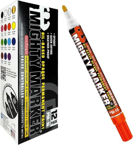PM-16 Paint Marker, Oil Based, Permanent, Quick Drying, 2.3mm Bullet Tip, Industrial Paint Pen for Contractors and Welders, Yellow 12 Box in Kuwait