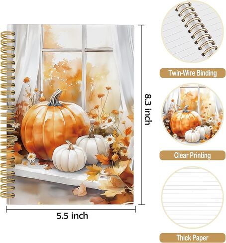 Pugwak Rustic Fall Floral Pumpkin Journal - Autumn Maple Leaf Pumpbour Notebooks college المحكم لمدرسة العمل ، هدايا الخريف للنساء ، اللوازم المكتبية ، دفتر Notebles sporal 5.5 "× 8.3" in Saudi Arabia