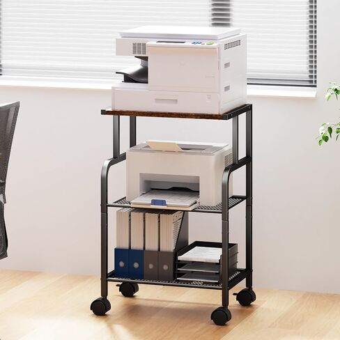 Printer Cart with Wheels, Printer Stand with Storage, Printer Table for Home Office, 3 Tier Cart with Adjustable Shelf, Supports Up to 100 Lbs, for Print, Heat Press, Scanner & Fax in Saudi Arabia