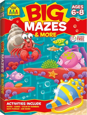 School Zone Big Mazes & More Workbook: 320 Pages, 1st Grade, 2nd Grade, Learning Activities, Math, Maze Puzzles, Games, Color By Numbers, Ages 6 to 8 (School Zone Big Workbook Series) in Saudi Arabia