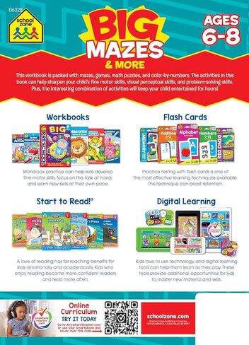 School Zone Big Mazes & More Workbook: 320 Pages, 1st Grade, 2nd Grade, Learning Activities, Math, Maze Puzzles, Games, Color By Numbers, Ages 6 to 8 (School Zone Big Workbook Series) in Saudi Arabia
