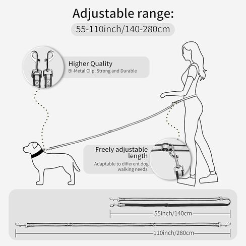 اليدين الحرة مقود الكلب ، 4.25 قدم - 9fts 9ftbody crossbody الخصر المقود للكلاب المشي عاكس مقود الكلاب الجري للكلاب المتوسطة والكبيرة المشي ، الركض ، الجري ، التدريب (الأزرق) in Kuwait