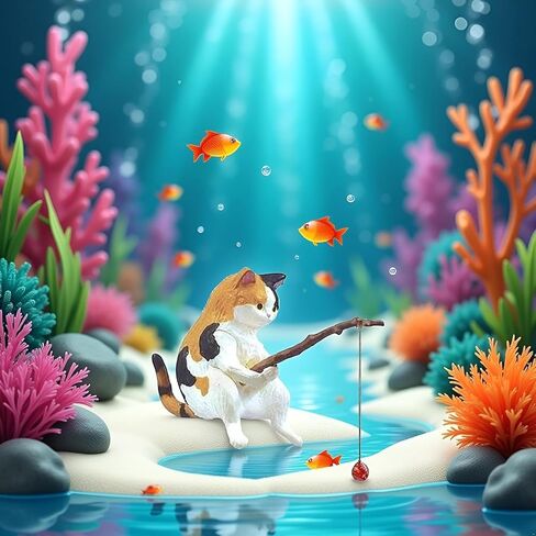 تمثال لصيد الأسماك القط ، ديكور تمثال القطط لطيف ، راتنج مصغرة زخارف خزان الأسماك النحت لحرف الدبابات المائية ، بركة داخلية في الهواء الطلق in Saudi Arabia