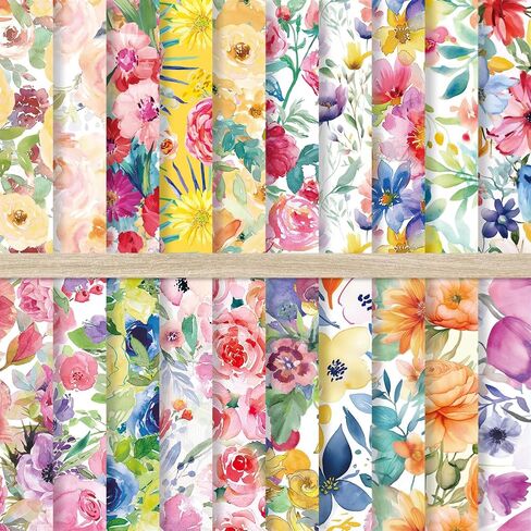 40 Sheets Floral Pattern Paper Watercolor Flower Scrapbook Specialty Paper Double Sided for Spring DIY Crafts Card Making Photo Album Decor, 6 x 6 Inch in Saudi Arabia