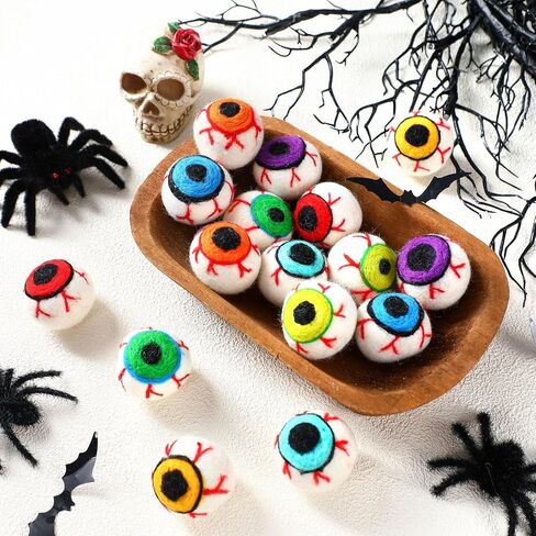16 Pieces Halloween Felt Fake Eyes 8 Colors 40 mm Horror Props Eyeballs for Crafts Halloween Trick or Treat Party Decoration Tiered Tray Decor, Mask Doll DIY Toy Accessories in Saudi Arabia